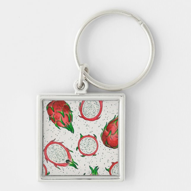 Red dragon fruit on off white key ring (Front)