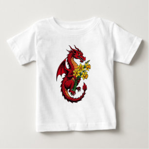 Red Dragon Holding A Bouquet Of Daffodils 2 Baby T-Shirt