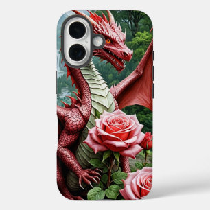 Red Dragon iPhone16 Case with Rose Garden Design