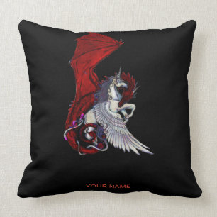 Red Dragon Monster Crimson Fantasy Wings Unicorn Cushion