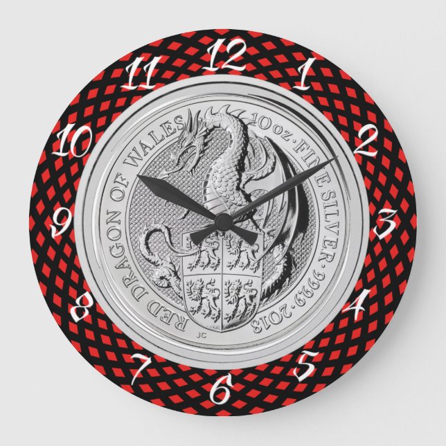 RED DRAGON OF WALES COIN LARGE CLOCK (Front)
