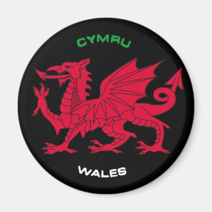 Red Dragon of Wales (Cymru),Black, White,Green Magnet