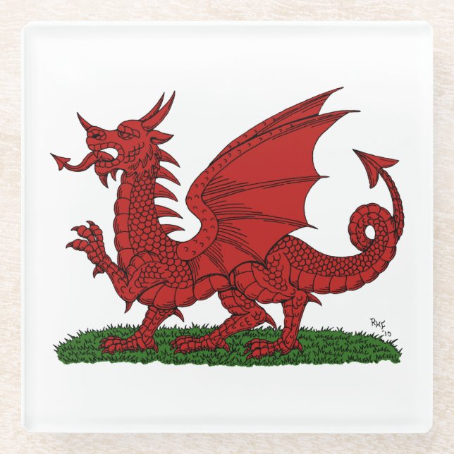 Red Dragon of Wales Glass Coaster (Front)