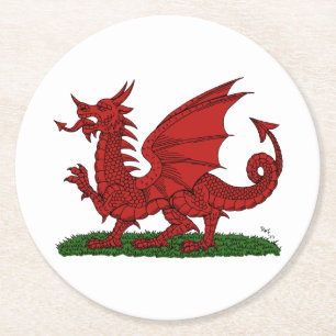 Red Dragon of Wales Round Paper Coaster