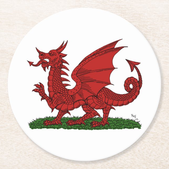 Red Dragon of Wales Round Paper Coaster (Front)