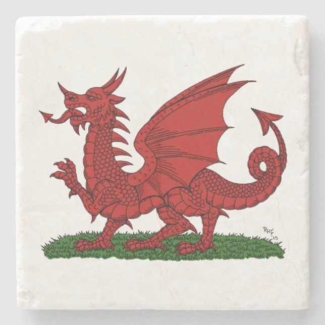 Red Dragon of Wales Stone Coaster (Front)