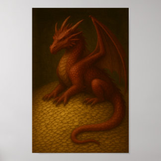 Red Dragon on Gold Hoard Poster
