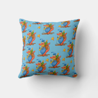 Red dragon on skis with a backpack of gifts patter cushion