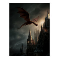 Red Dragon Over Gothic Castle