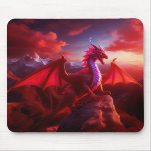 Red Dragon Perches On Craggy Mountain Peak Mouse Pad