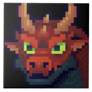 Red Dragon pixel art Ceramic Tile