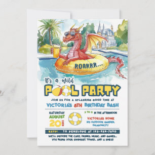 Red Dragon Pool Party Birthday Invitation