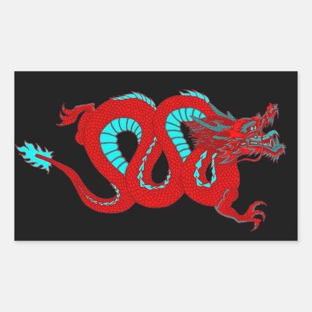 Red Dragon Rectangular Sticker (Front)