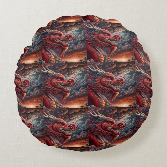 Red Dragon  Round Cushion (Front)