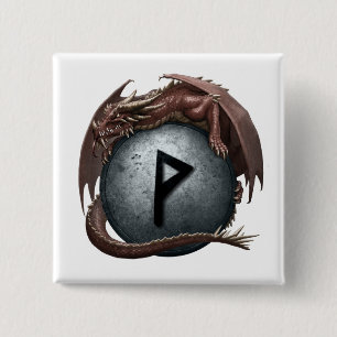 Red Dragon Rune Button - Wunjo