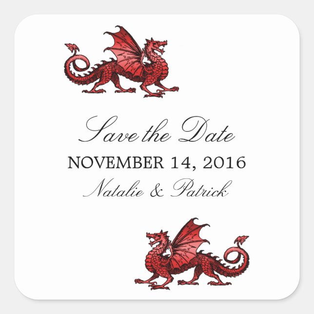 Red Dragon Save the Date Stickers (Front)