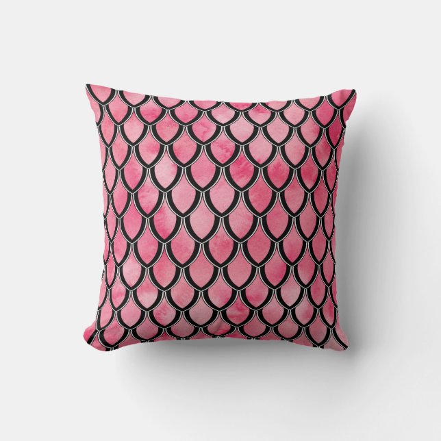 Red Dragon Scale Watercolor Wash Pillow (Front)