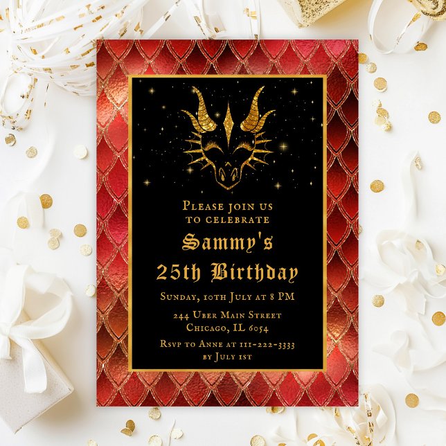 Red Dragon Scales Faux Glitter Birthday Invitation (Creator Uploaded)