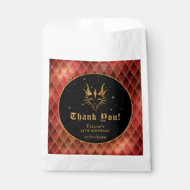 Red Dragon Scales Gold Birthday Thank You Favour Bag (Front)