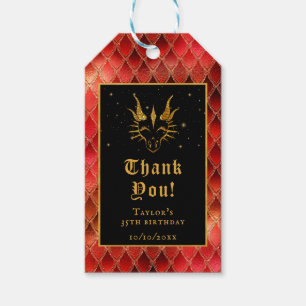 Red Dragon Scales Gold Birthday Thank You Gift Tags