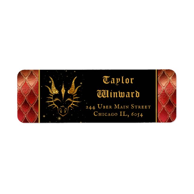 Red Dragon Scales Gold Faux Glitter Return Address Label (Front)