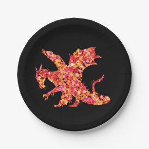 Red Dragon Splattered Paint  Paper Plate