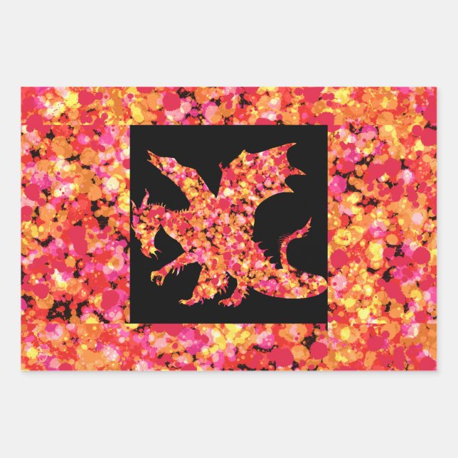 Red Dragon Splattered Paint  Wrapping Paper Sheet (Front 3)