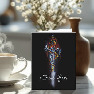 Red Dragon Sword Black Thank You Card