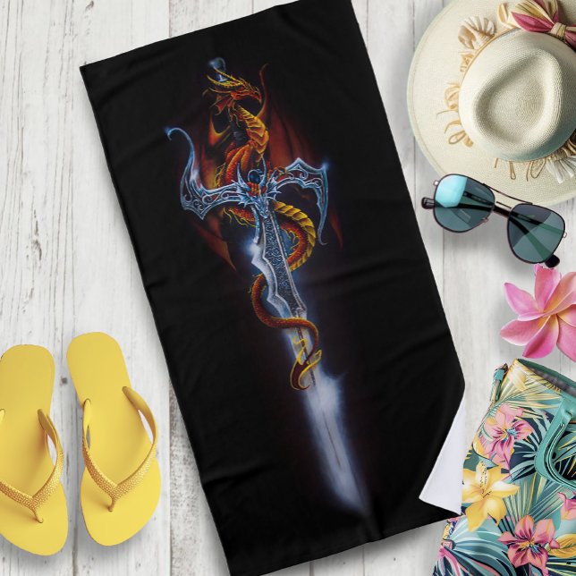 Red Dragon sword Fantasy Beach Towel (Creator Uploaded)