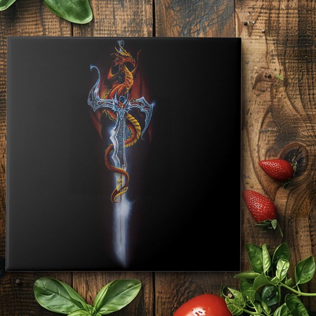 Red Dragon Sword Fantasy Ceramic Tile (Creator Uploaded)