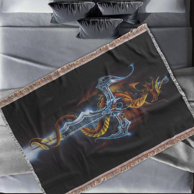 Red Dragon Sword Fantasy Throw Blanket (Creator Uploaded)