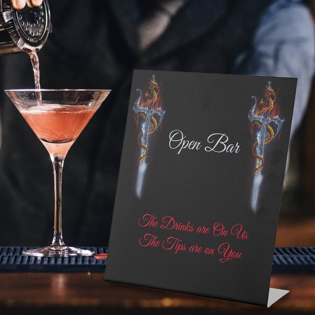 Red Dragon Sword Open Bar Pedestal Sign (Creator Uploaded)