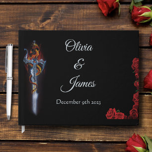 Red Dragon Sword Roses Fantasy Guest Book