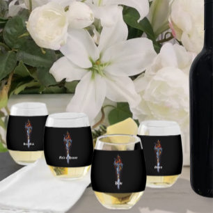 Red Dragon Sword Roses Stemless Wine Glass