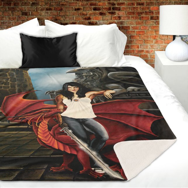 Red Dragon Urban Fantasy Sherpa Blanket (Creator Uploaded)