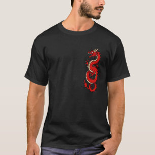Red Dragon Vertical Tattoo Print T-Shirt