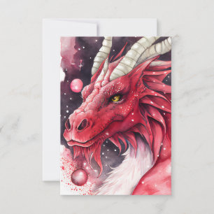 Red Dragon Watercolor Art Thank You Card