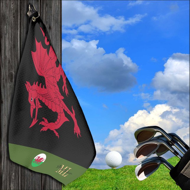 Red Dragon, Welsh flag & Wales, monogrammed Cymru Golf Towel (Creator Uploaded)