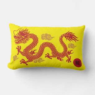 RED DRAGON WITH GOLD CLOUDS LUMBAR CUSHION