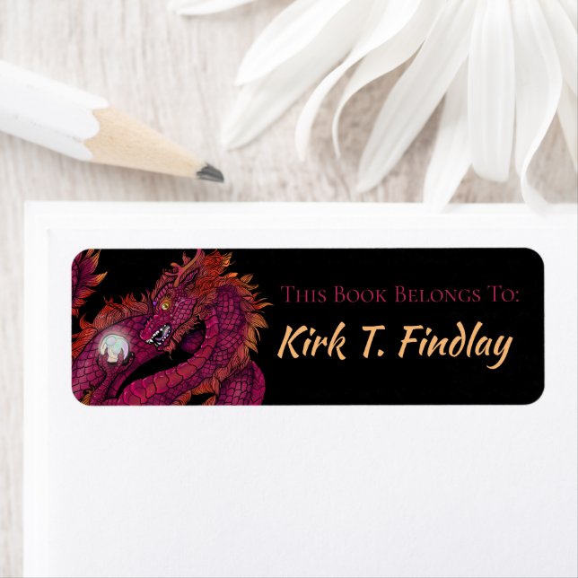Red Dragon with Pearl  Book Label Return Address Label (Insitu)