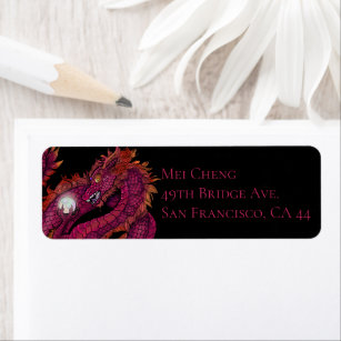 Red Dragon with Pearl  Return Address Label