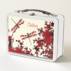 Red Dragonflies Custom Name Lunch Box