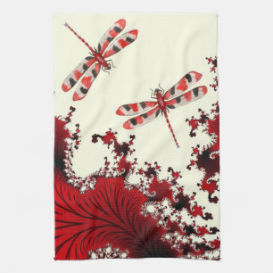Red Dragonflies Kitchen Towel