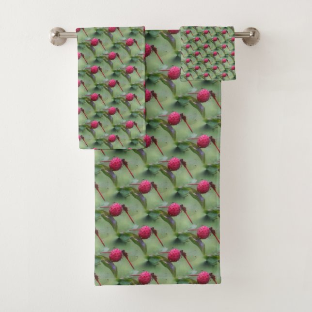 Red Dragonfly Nature Pattern  Bath Towel Set (Insitu)