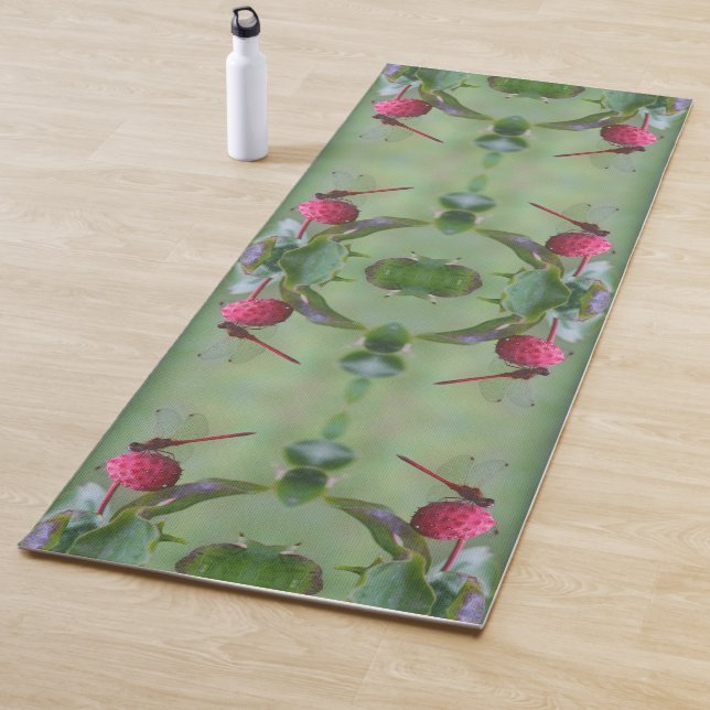 Red Dragonfly On Dogwood Fruit Abstract Yoga Mat (In Situ)