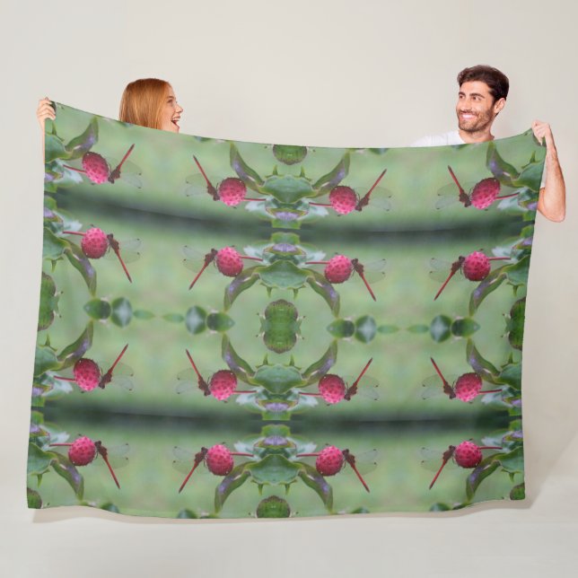 Red Dragonfly On Dogwood Fruit  Fleece Blanket (In Situ)