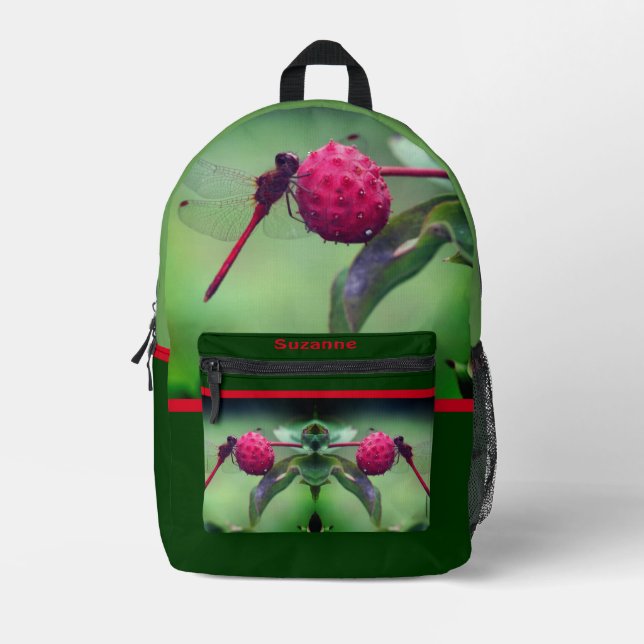 Red Dragonfly On Dogwood Fruit Personalised Printed Backpack (Front)