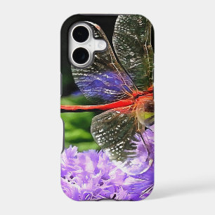Red Dragonfly on Violet Purple Flowers