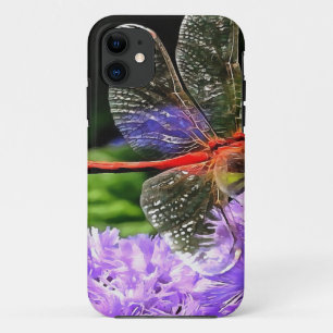 Red Dragonfly on Violet Purple Flowers iPhone 11 Case