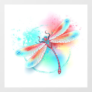 Red dragonfly on watercolor background